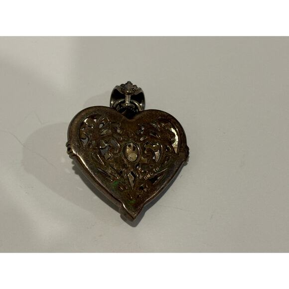Sterling Silver & 14k Gold DMC Filigree Heart Pendant Vintage - Picture 4 of 6